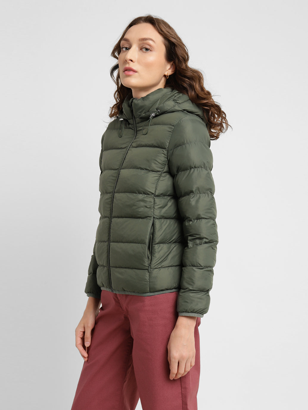 Women's Solid Hooded Quilted Jacket - 2b78c590-52d7-4d5b-9f9e-bfe0b5ef78cf View