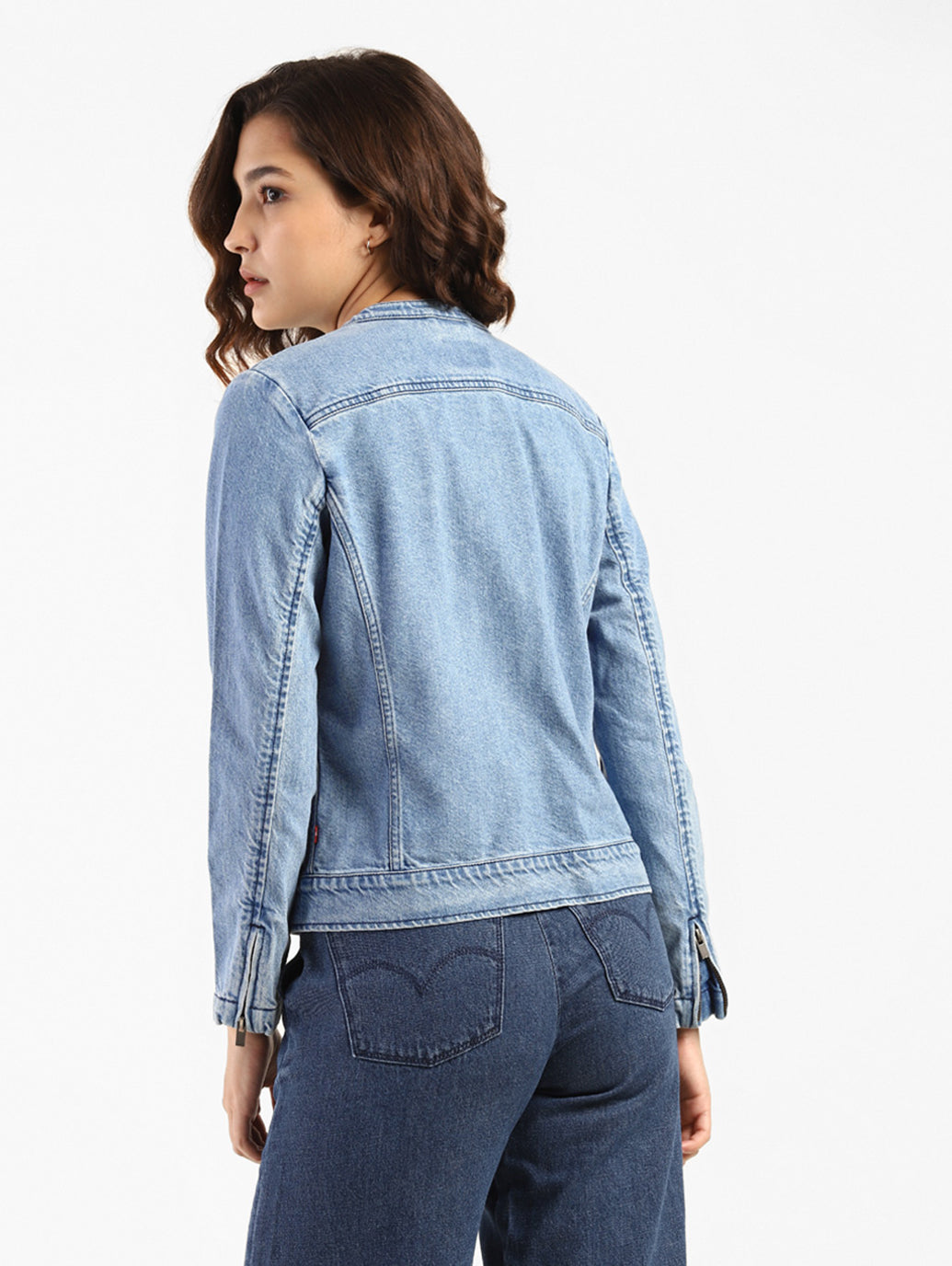 Women's Solid Band Neck Denim Jacket - 2ef01006-98d3-453c-a351-c2a3a6652a38 View