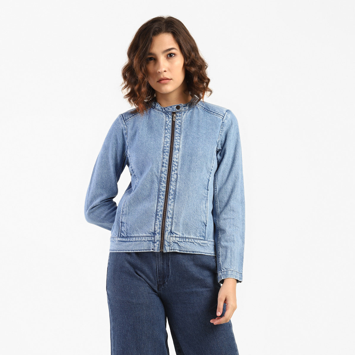 Women's Solid Band Neck Jackets - 1b240539-a605-44e6-9744-96af07c130cd View