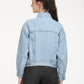 Women's Floral Print Blue Spread Collar Denim Trucker Jacket - Back View