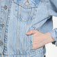 Women's Floral Print Blue Spread Collar Denim Trucker Jacket - 6 View