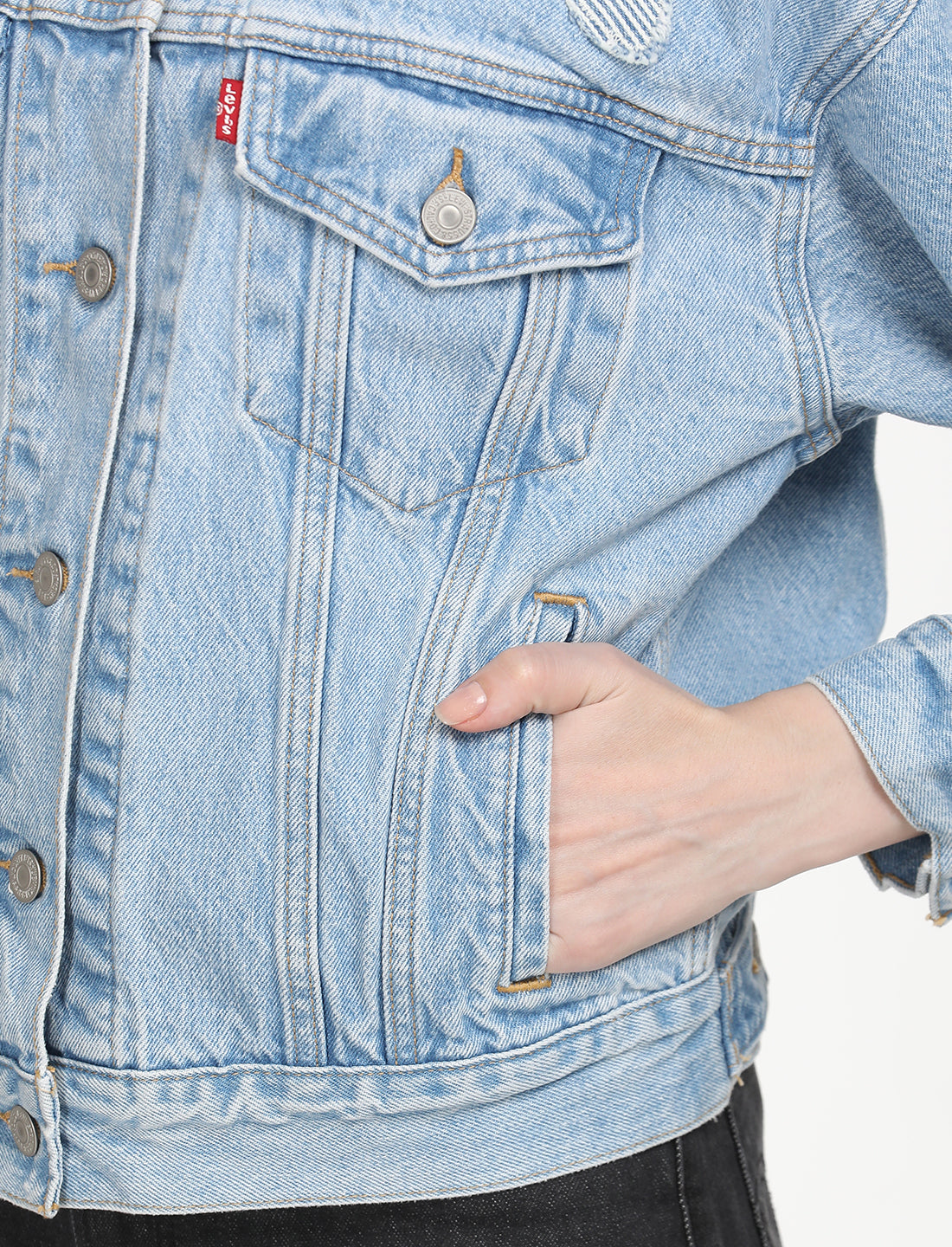 Women's Floral Print Blue Spread Collar Denim Trucker Jacket - 6 View