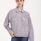 Women's Solid Purple Spread Collar Denim Trucker Jacket - Front View
