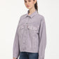 Women's Solid Purple Spread Collar Denim Trucker Jacket - RightSide View