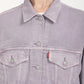 Women's Solid Purple Spread Collar Denim Trucker Jacket - Detail View