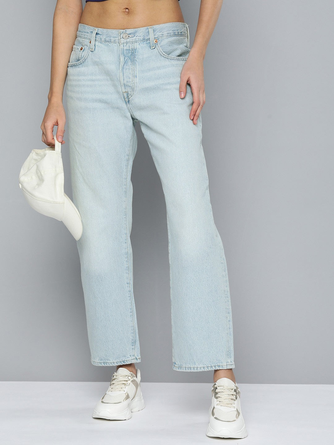 Women's 501'90 Blue Straight Fit Mid Rise Jeans - Front View