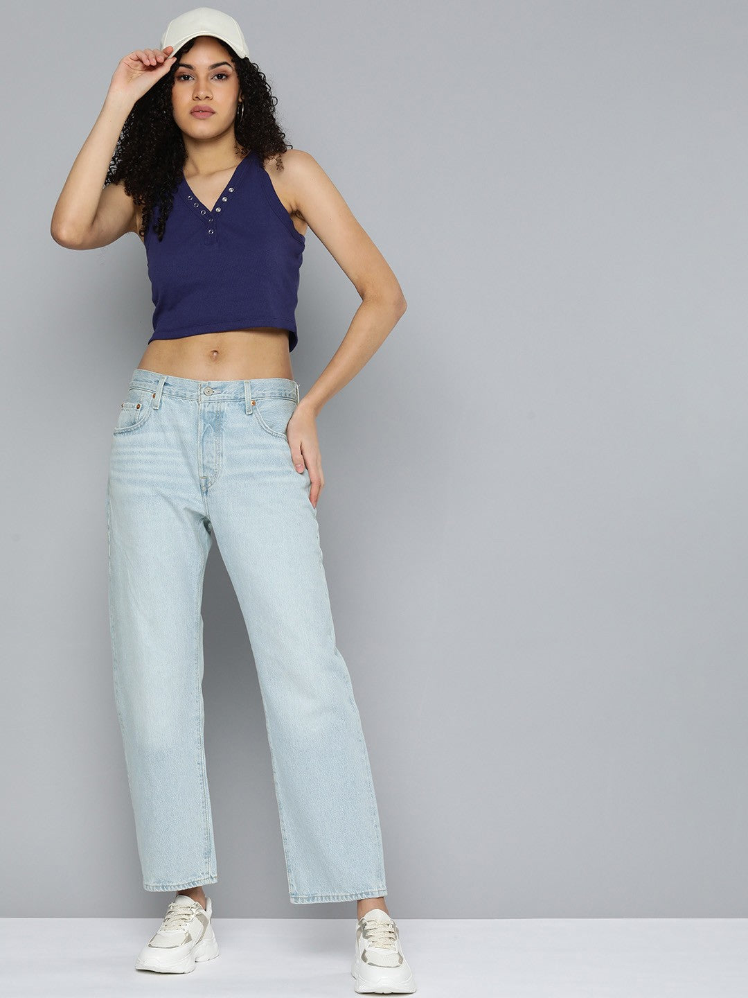 Women's 501'90 Blue Straight Fit Mid Rise Jeans - StyelDetails View