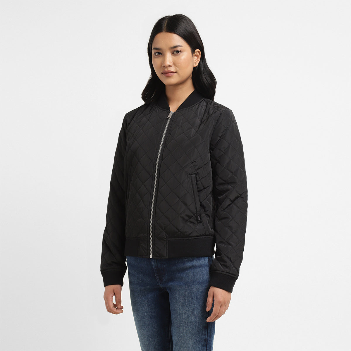 Women's Solid Black Collar Neck Jacket - Side View