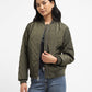 Women's Solid Green Collar Neck Bomber Jacket - 428f70a7-381c-444a-a2ca-8a5e363f9b5d View