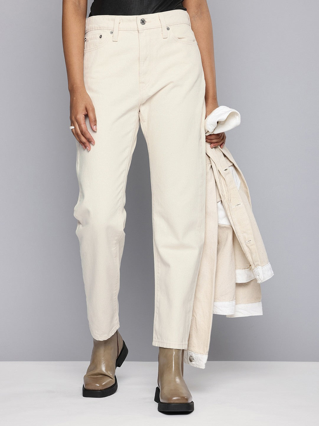 Women's Off White Wedgie Straight Fit High Rise Jeans - 6c981b2b-8e17-49be-baab-f6b107793364 View