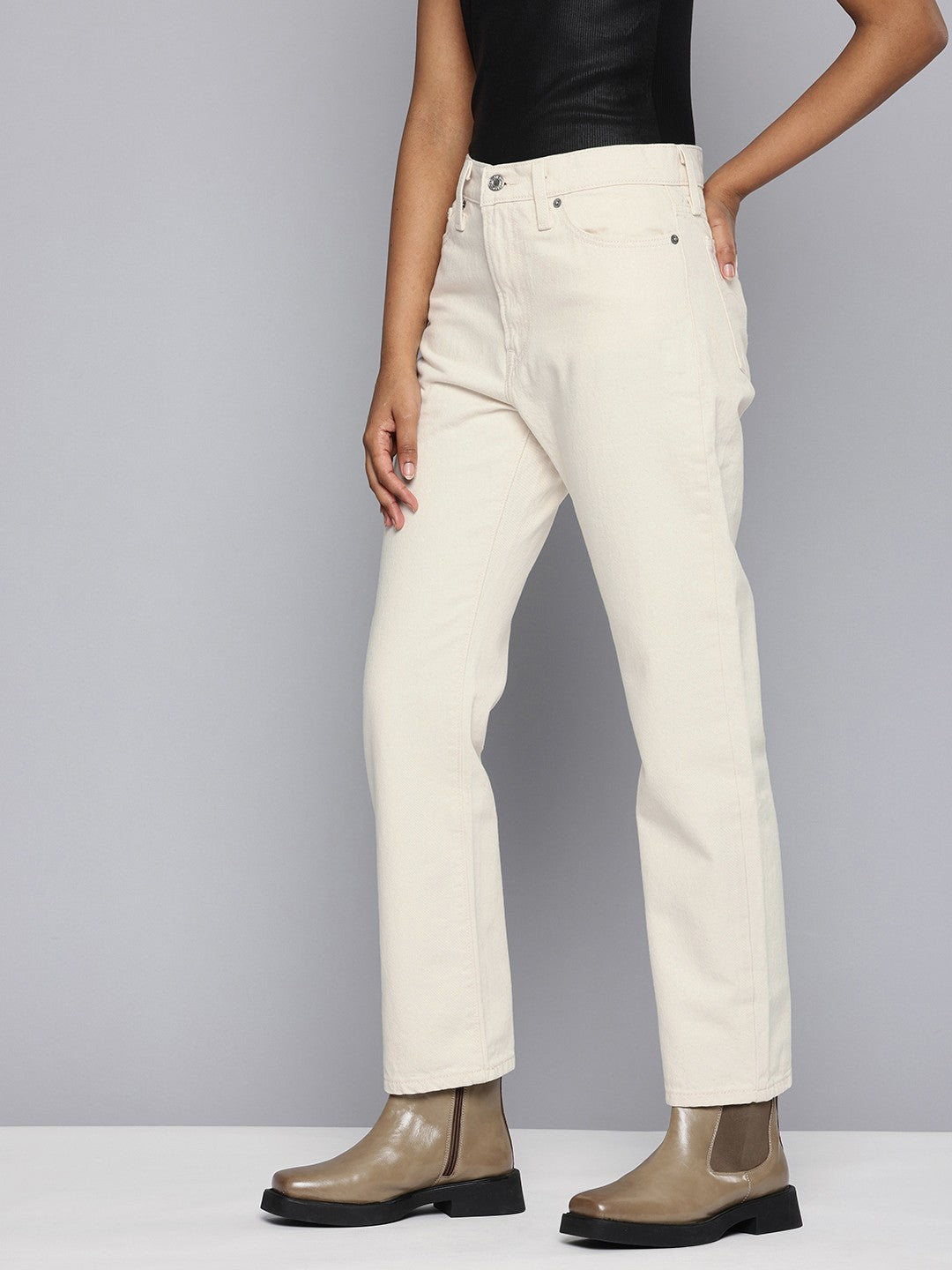 Women's Off White Wedgie Straight Fit High Rise Jeans - 921a55e4-6c2e-42b9-a79f-c50df2c5e4c1 View