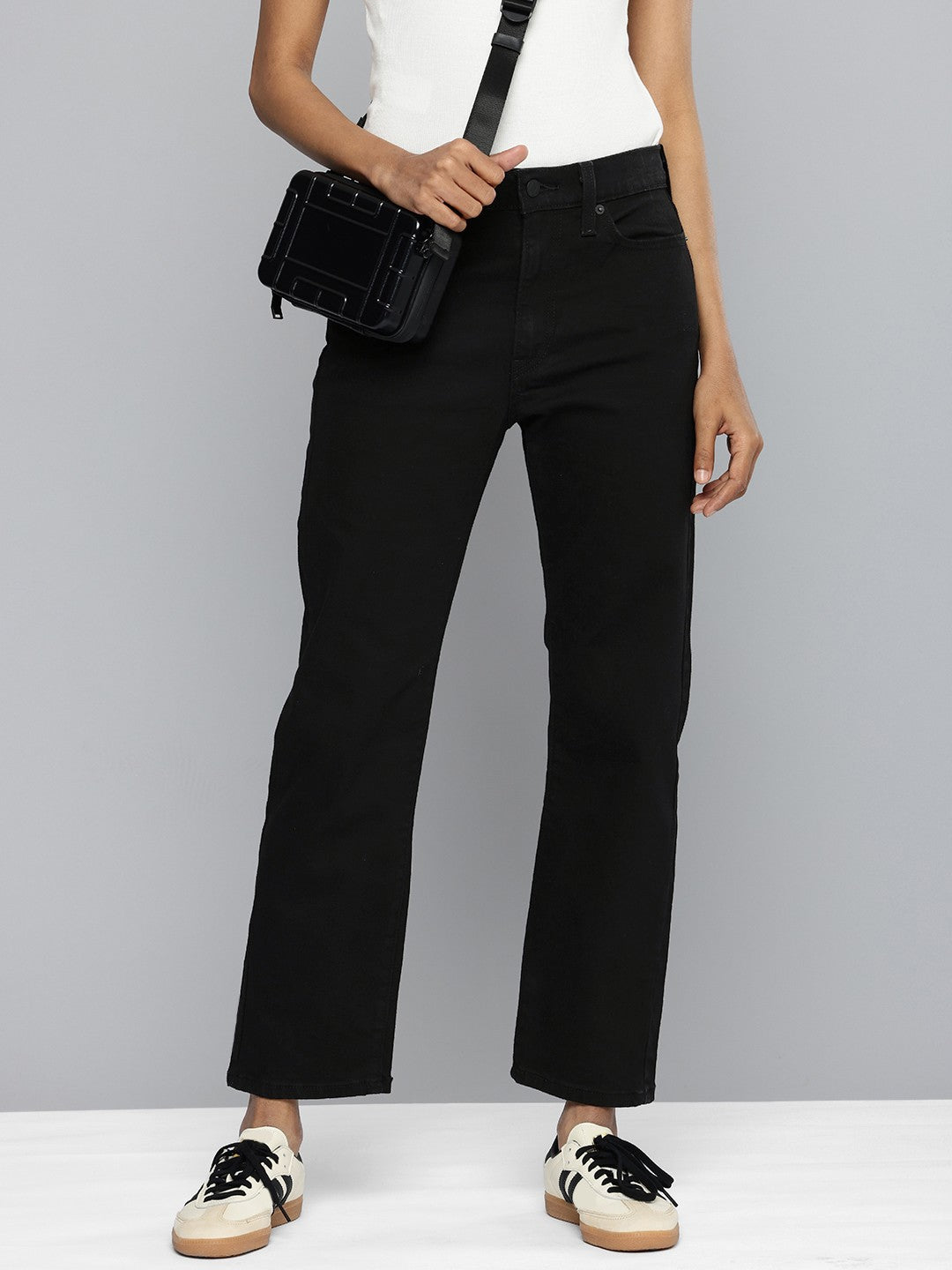 Women's Black Wedgie Straight Fit Mid Rise Jeans - 1 View