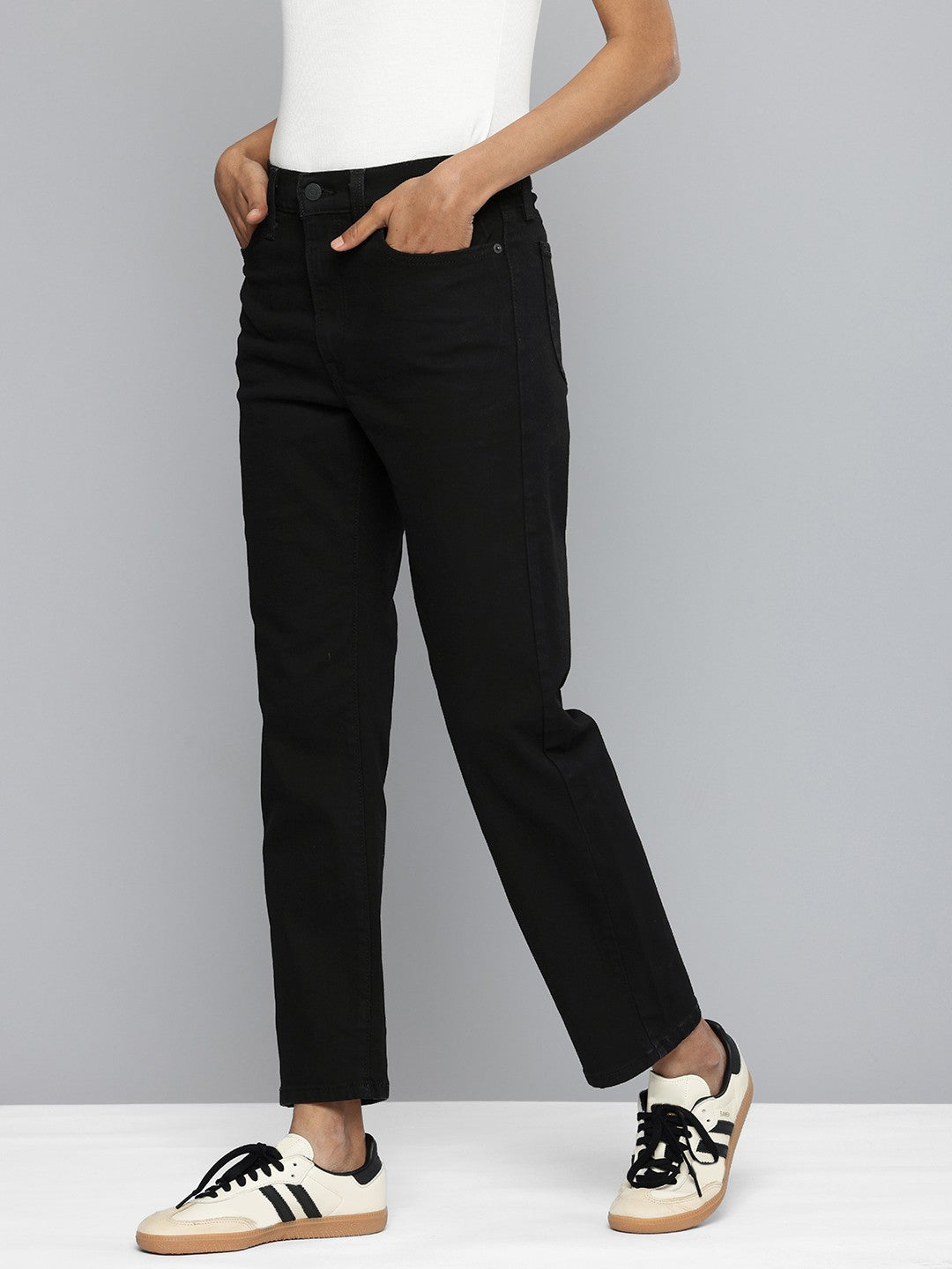 Women's Black Wedgie Straight Fit Mid Rise Jeans - 2 View