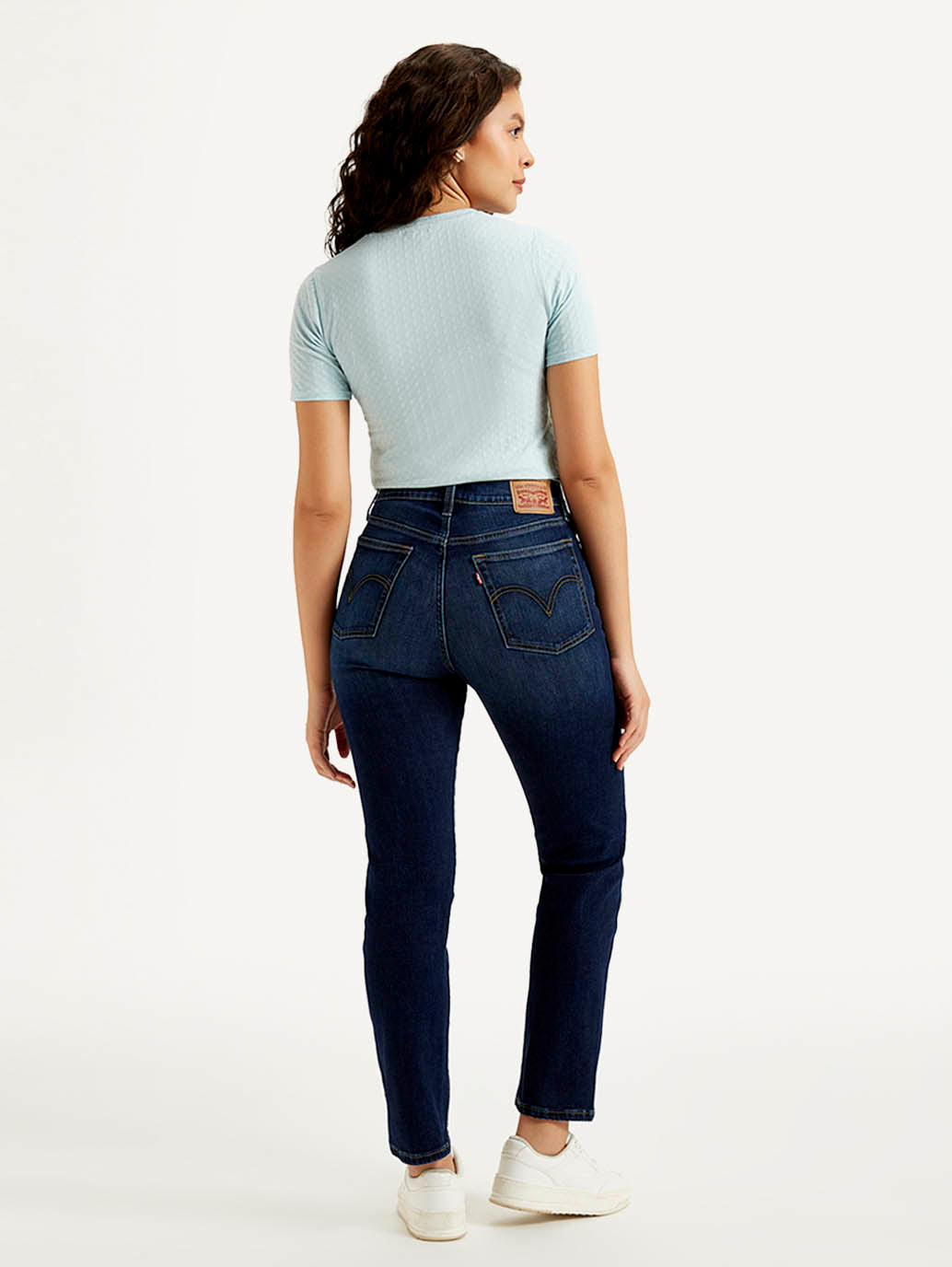Women's Navy Blue Wedgie Straight Fit Mid Rise Jeans - Back View