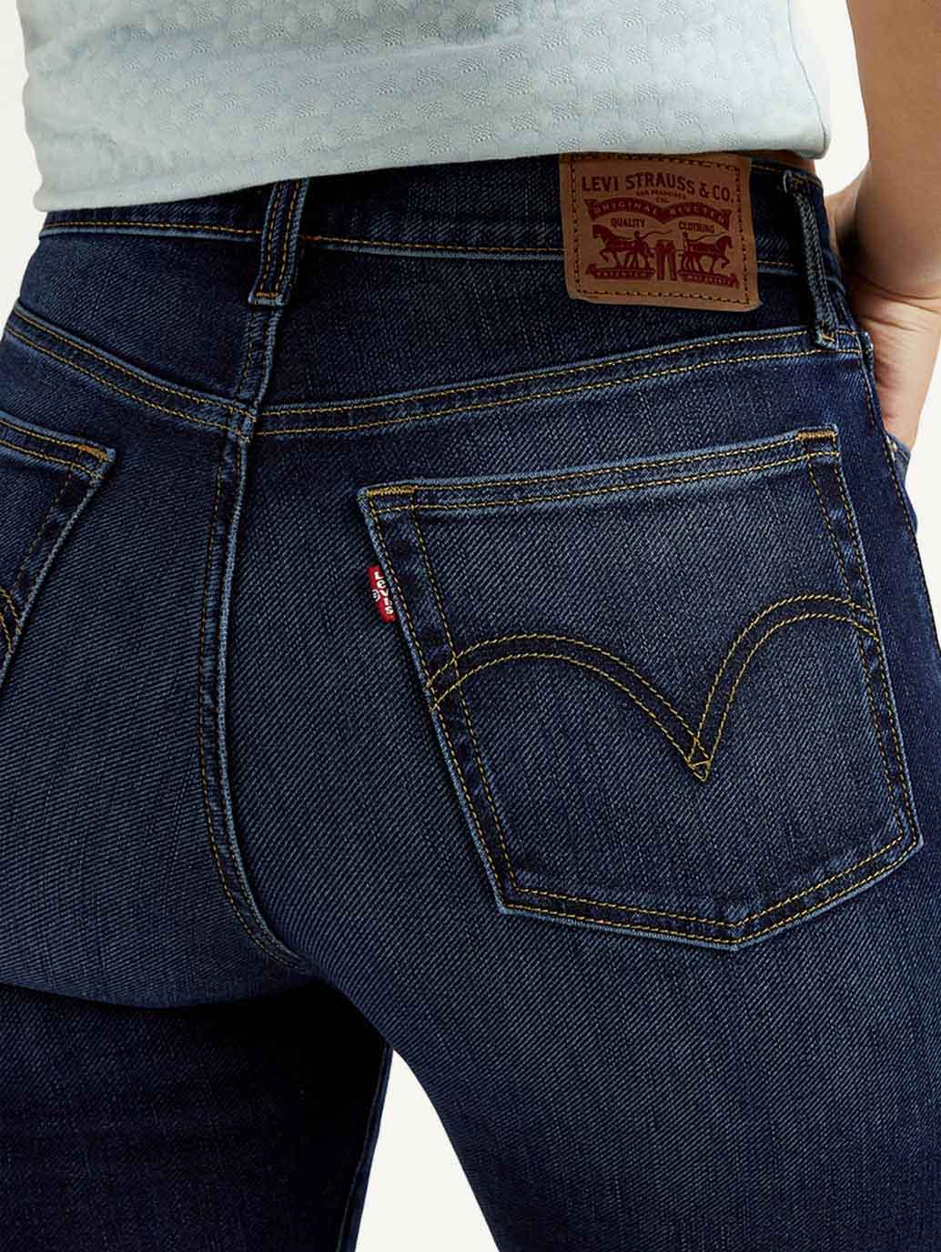 Women's Navy Blue Wedgie Straight Fit Mid Rise Jeans - Detail View