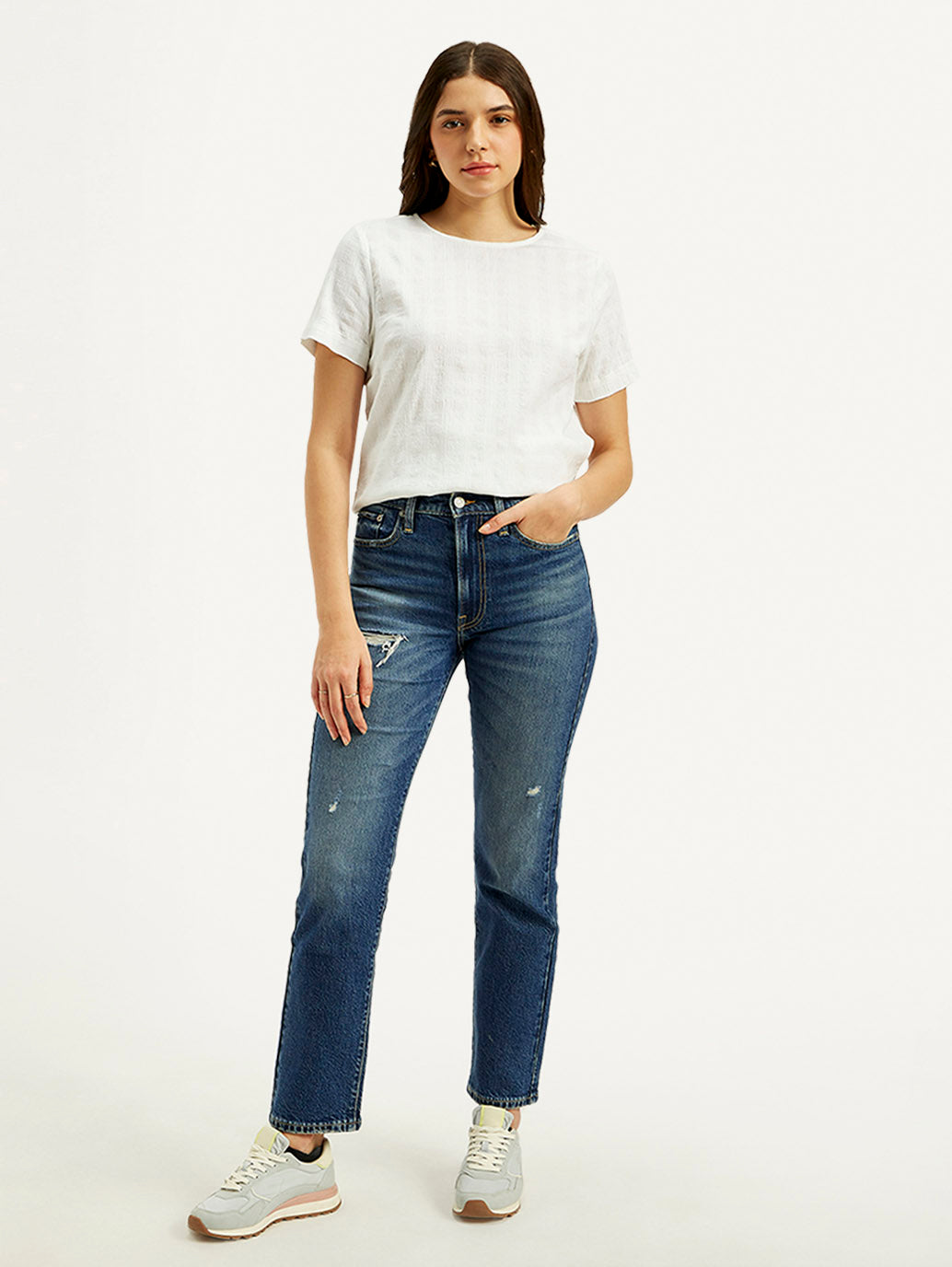 Women's Blue Wedgie Straight Fit High Rise Jeans - Front View