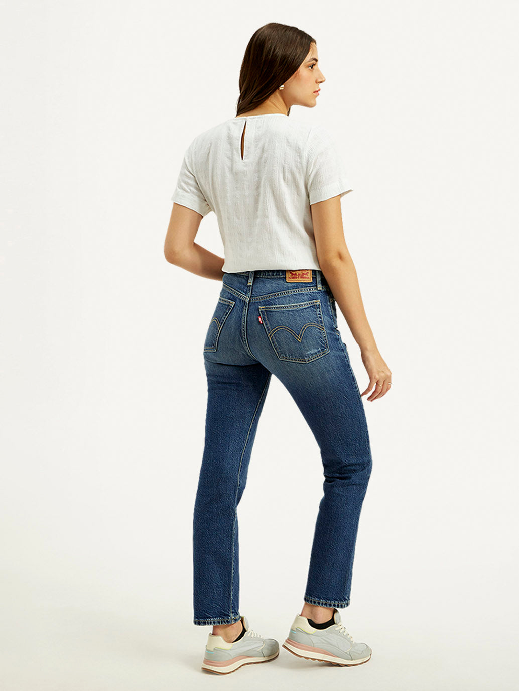 Women's Blue Wedgie Straight Fit High Rise Jeans - Back View