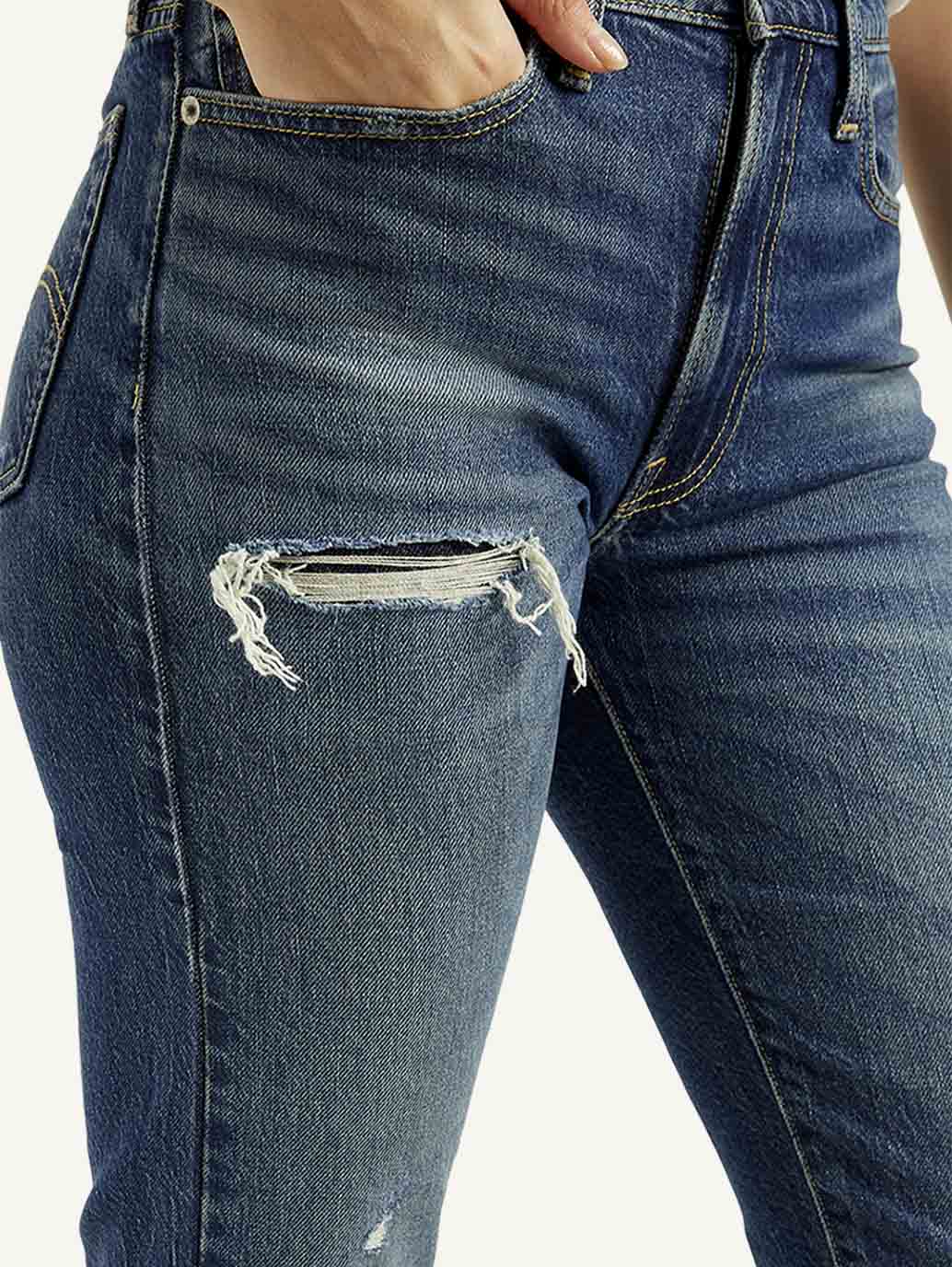 Women's Blue Wedgie Straight Fit High Rise Jeans - Detail View