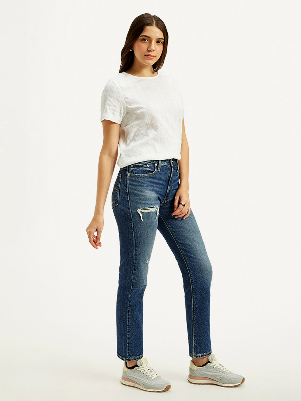 Women's Blue Wedgie Straight Fit High Rise Jeans - Side View