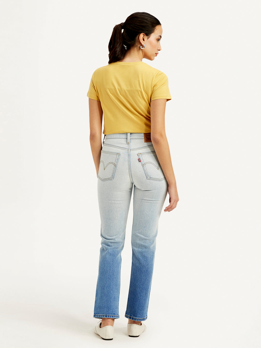 Women's Blue Wedgie Straight Fit High Rise Jeans - Back View