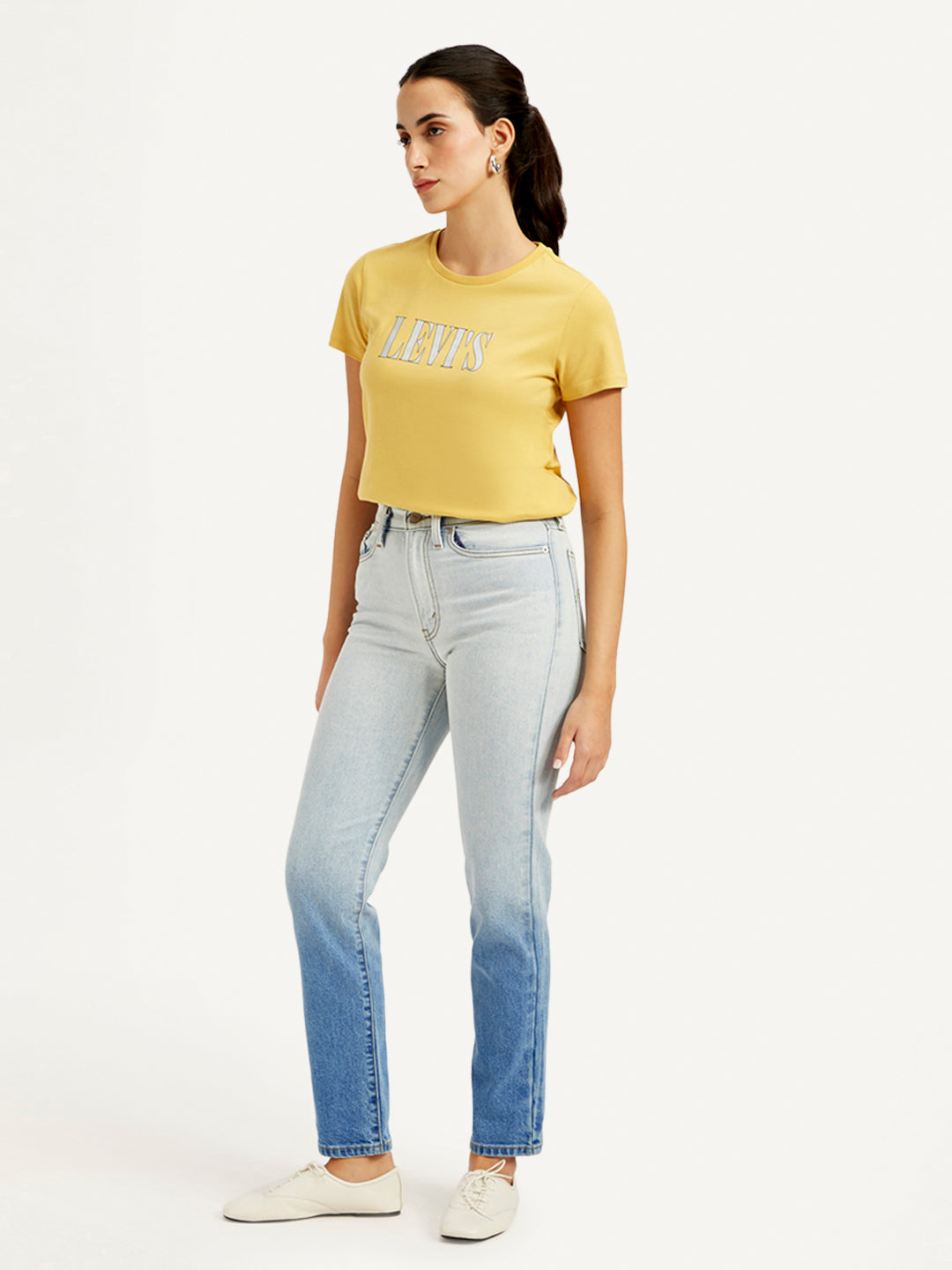 Women's Blue Wedgie Straight Fit High Rise Jeans - Side View