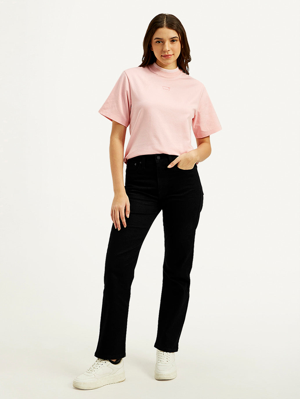 Women's Black Wedgie Straight Fit High Rise Jeans - Front View