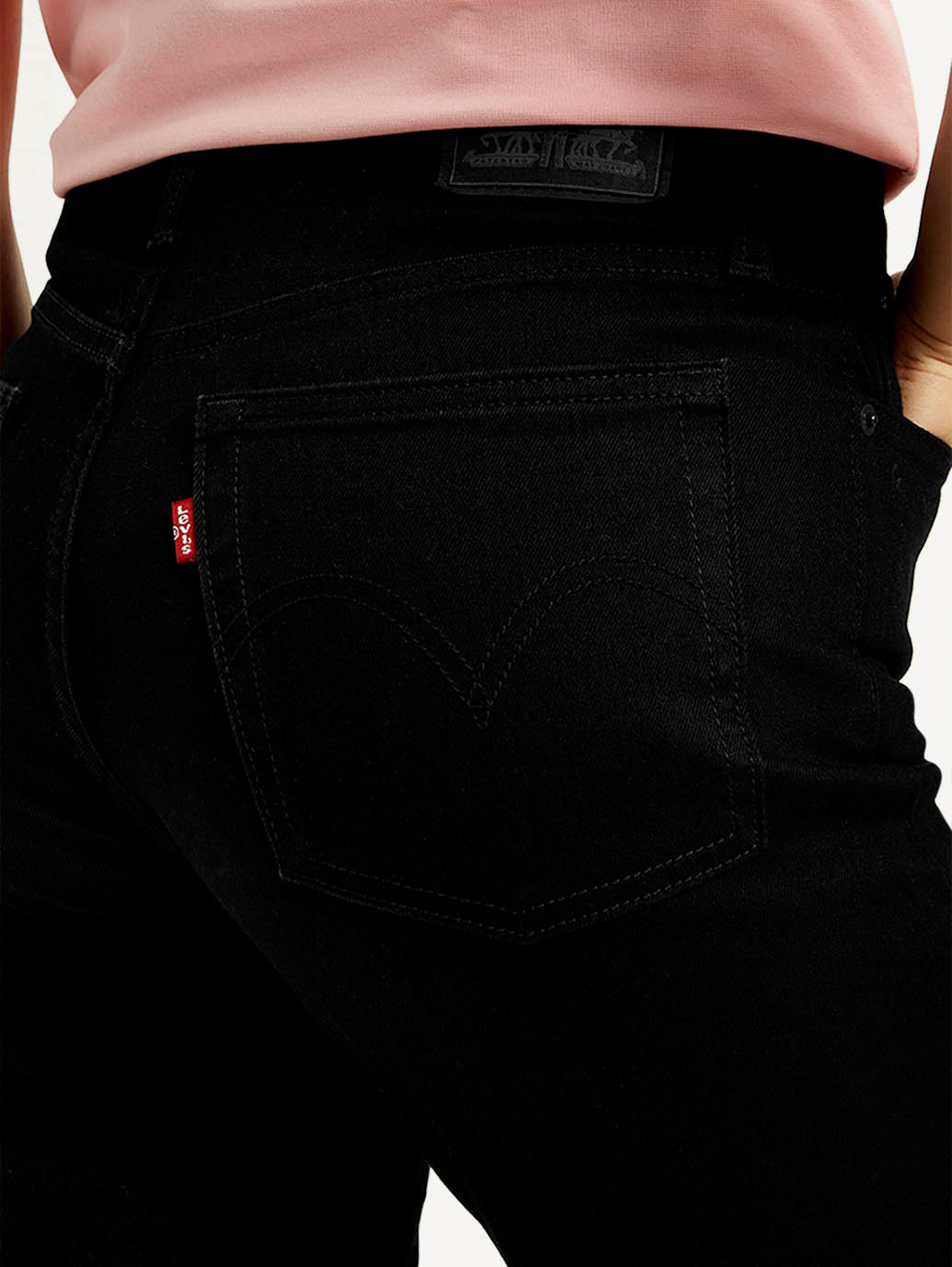 Women's Black Wedgie Straight Fit High Rise Jeans - Detail View