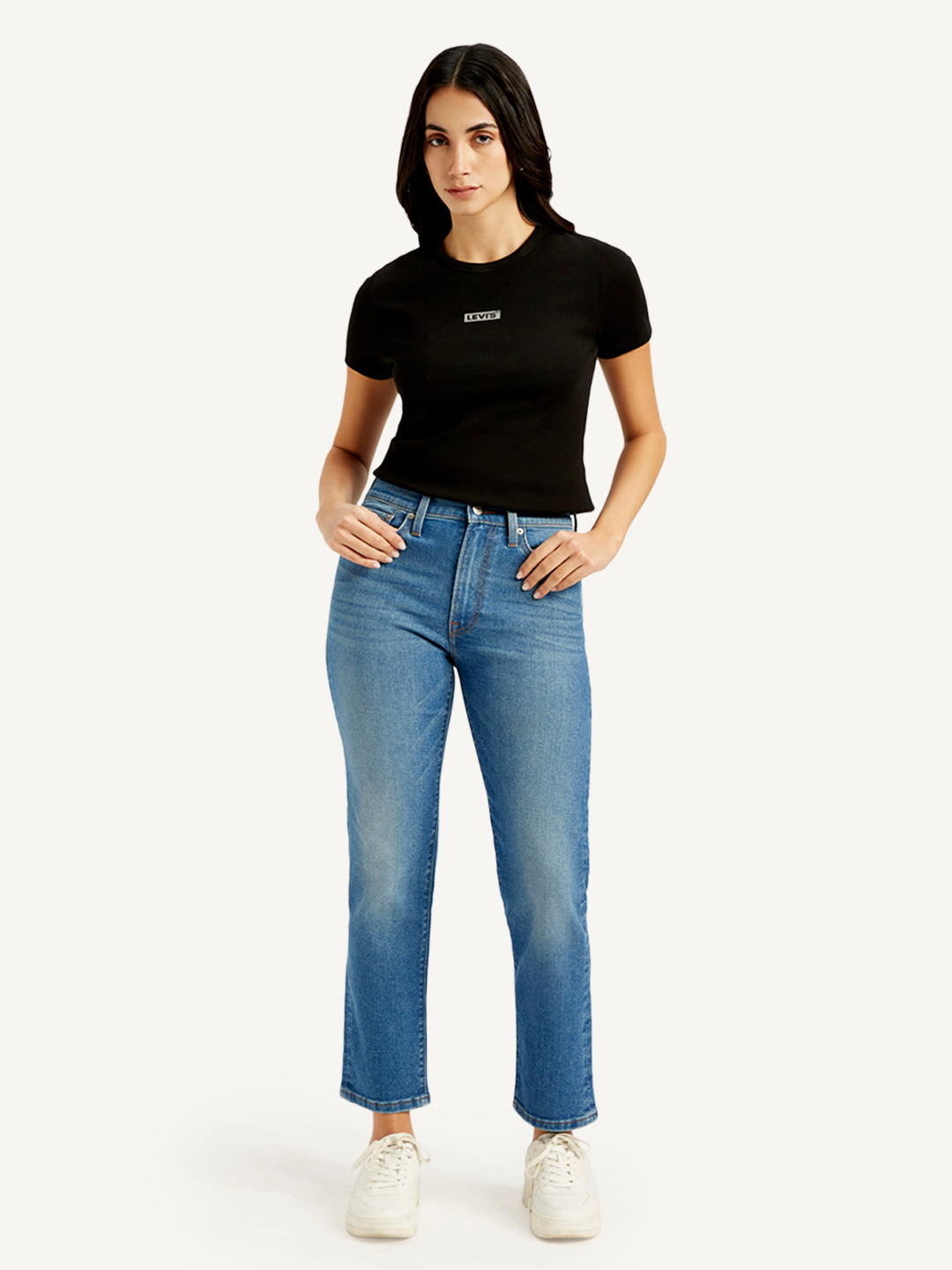 Women's Blue Wedgie Straight Fit Mid Rise Jeans - Front View