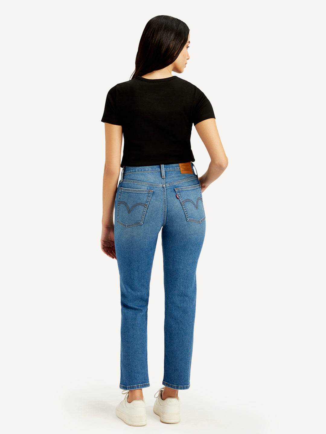 Women's Blue Wedgie Straight Fit Mid Rise Jeans - Back View