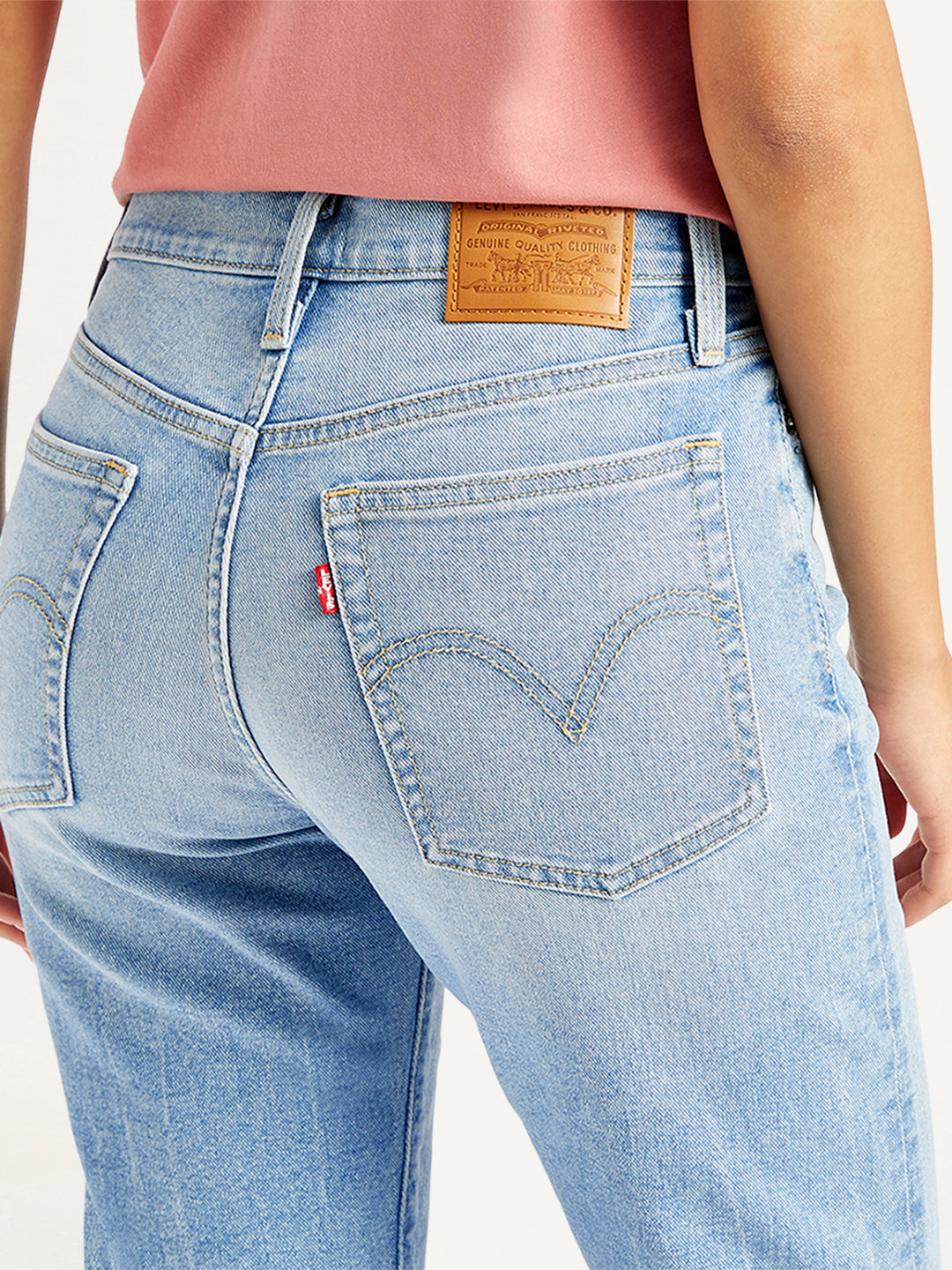 Women's Blue Wedgie Straight Fit Mid Rise Jeans - Detail View
