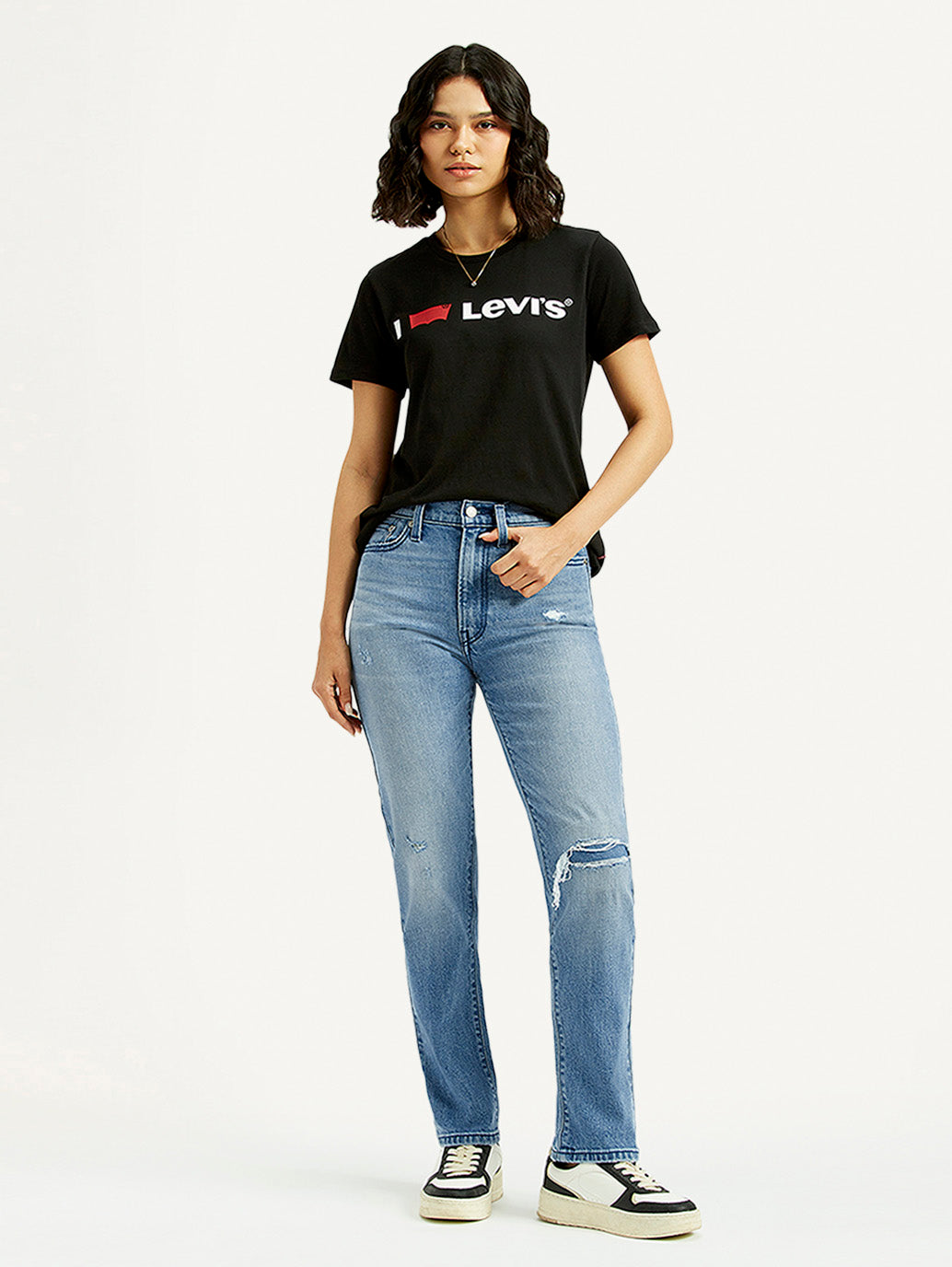 Women's Light Blue Wedgie Straight Fit Mid Rise Jeans - Styleshot View
