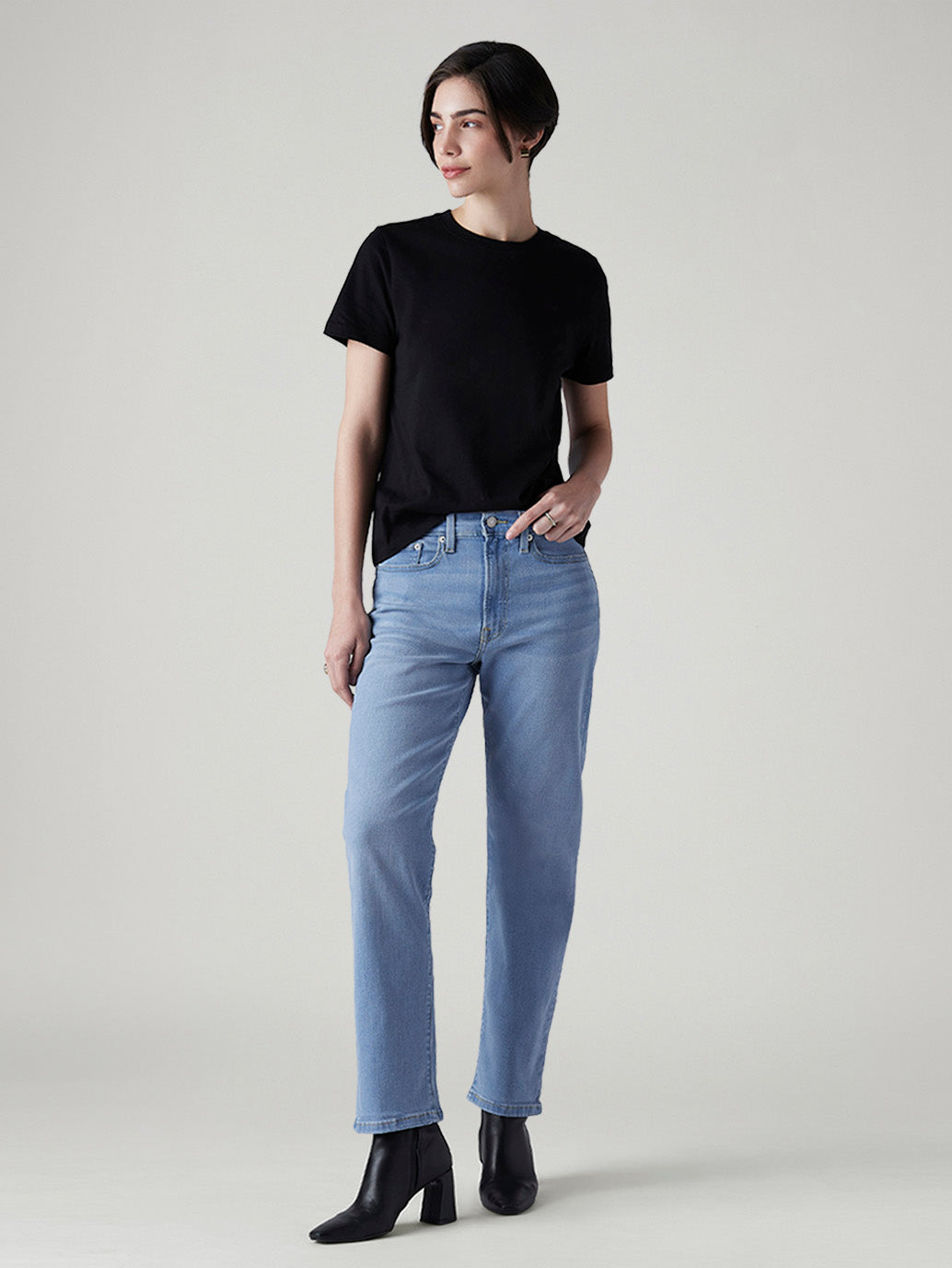 Women's Light Blue Wedgie Straight Fit Mid Rise Jeans - Styleshot View