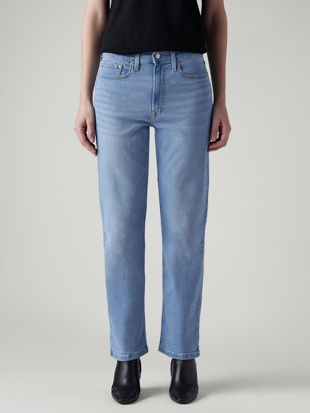 Women's Light Blue Wedgie Straight Fit Mid Rise Jeans - Front View