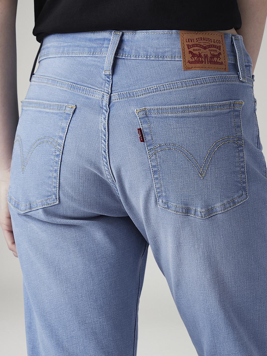 Women's Light Blue Wedgie Straight Fit Mid Rise Jeans - Detail View