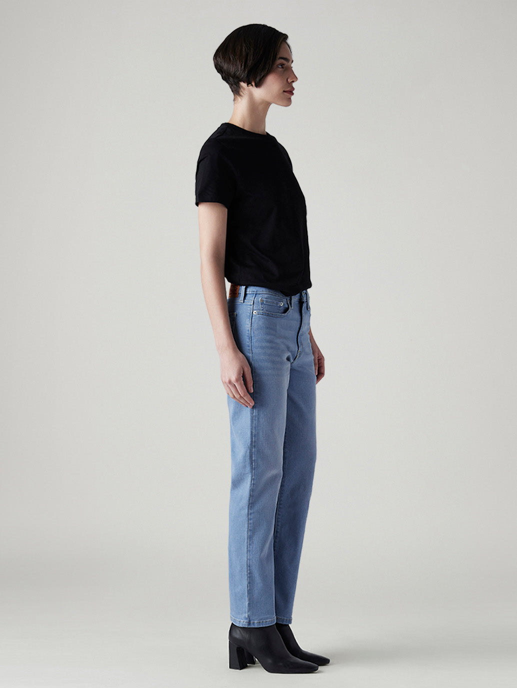 Women's Light Blue Wedgie Straight Fit Mid Rise Jeans - Side View