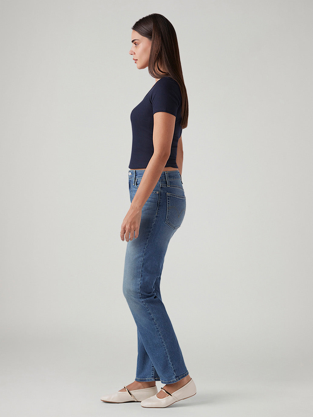 Women's Blue Wedgie Straight Fit High Rise Jeans - Side View