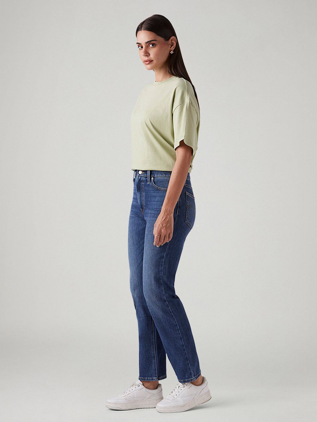 Women's Blue Wedgie Straight Fit High Rise Jeans - Side View