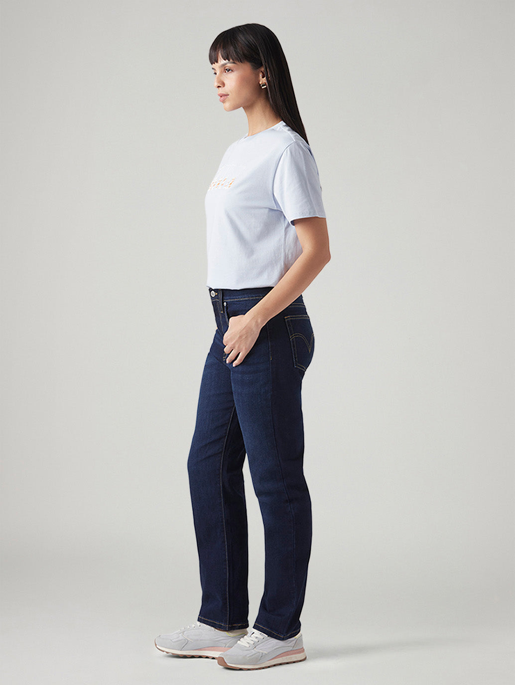 Women's Indigo Wedgie Straight Fit High Rise Jeans - Side View