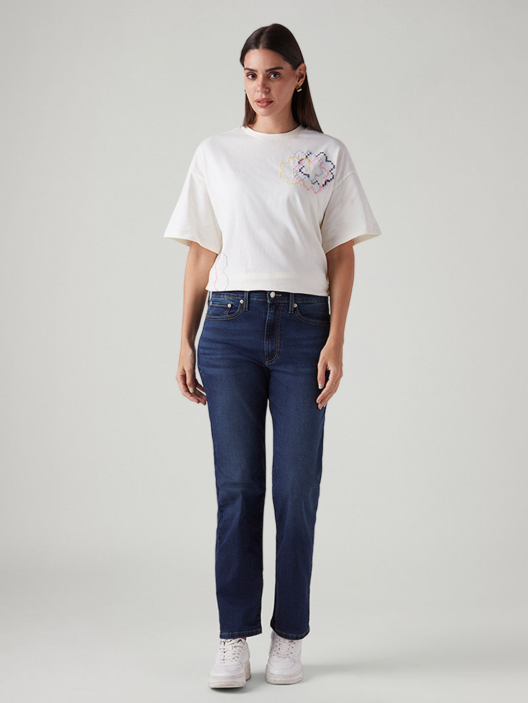 Women's Dark Blue Wedgie Straight Fit High Rise Jeans - Front View