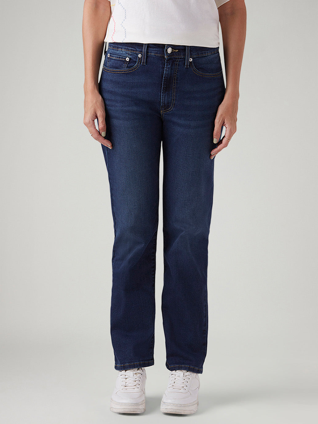 Women's Dark Blue Wedgie Straight Fit High Rise Jeans - Front View