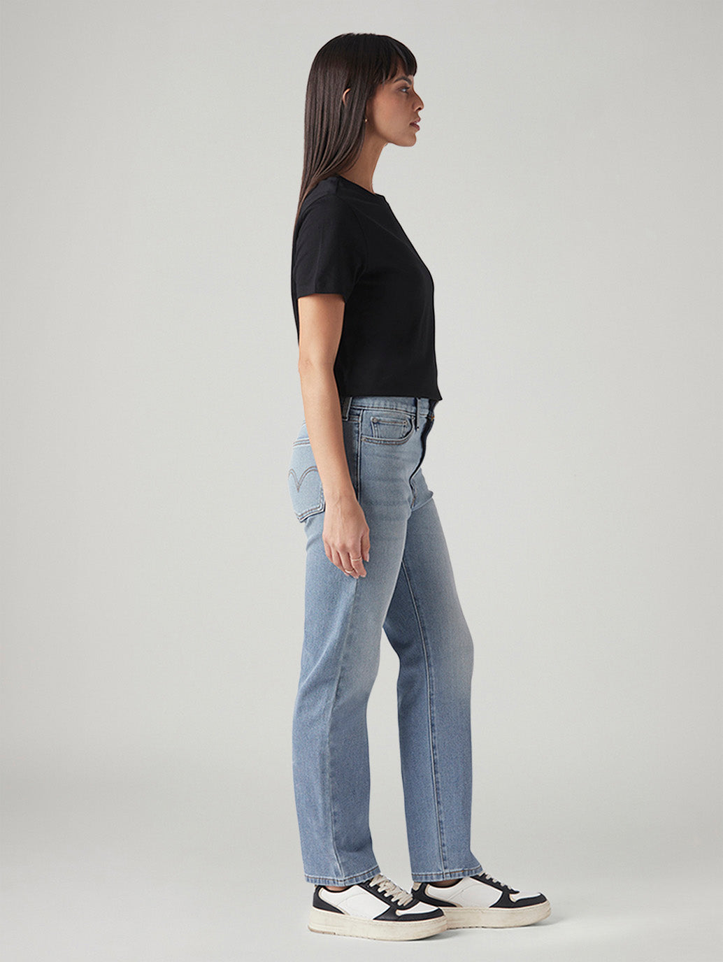 Women's Light Blue Wedgie Straight Fit High Rise Jeans - Side View