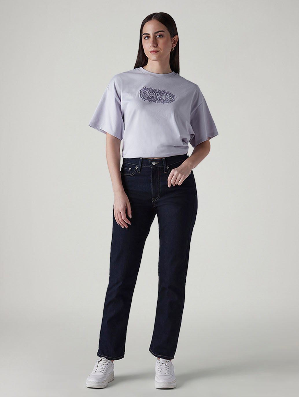 Women's Dark Indigo Wedgie Straight Fit High Rise Jeans - Front View