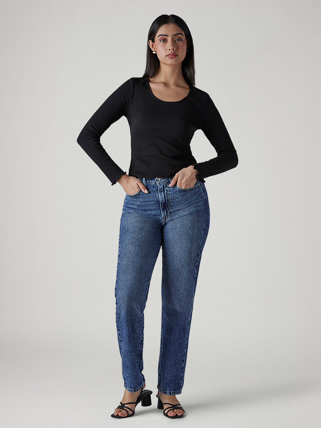 Women's Med Indigo Wedgie Straight Fit High Rise Jeans