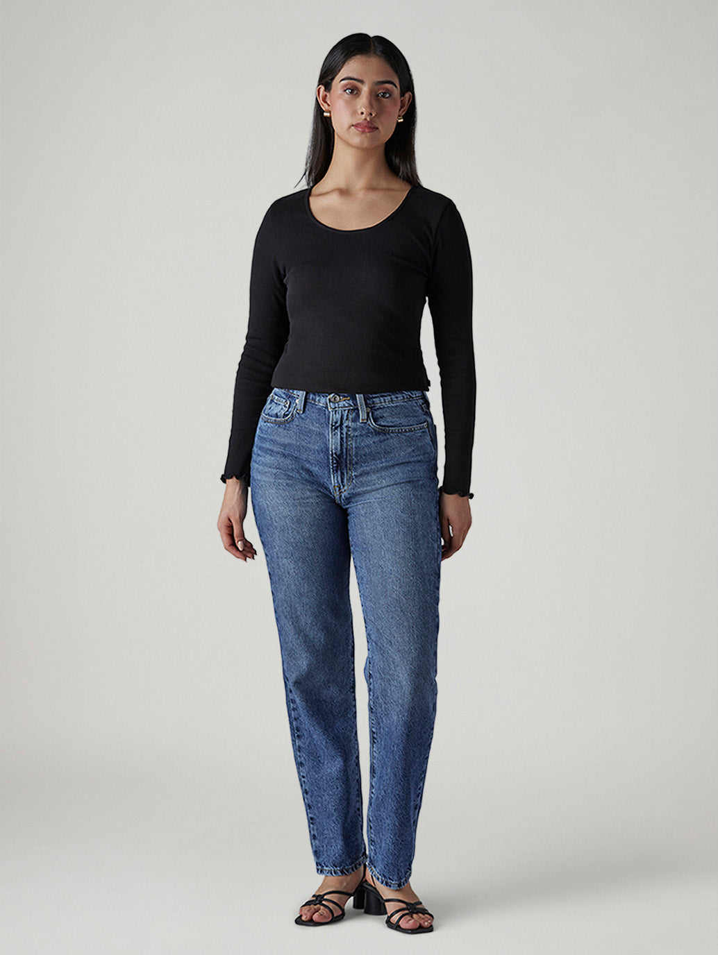 Women's Med Indigo Wedgie Straight Fit High Rise Jeans - Front View