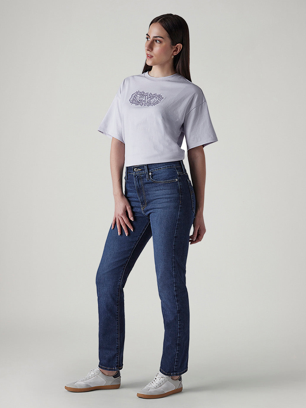 Women's Dark Indigo Wedgie Straight Fit High Rise Jeans - Side View
