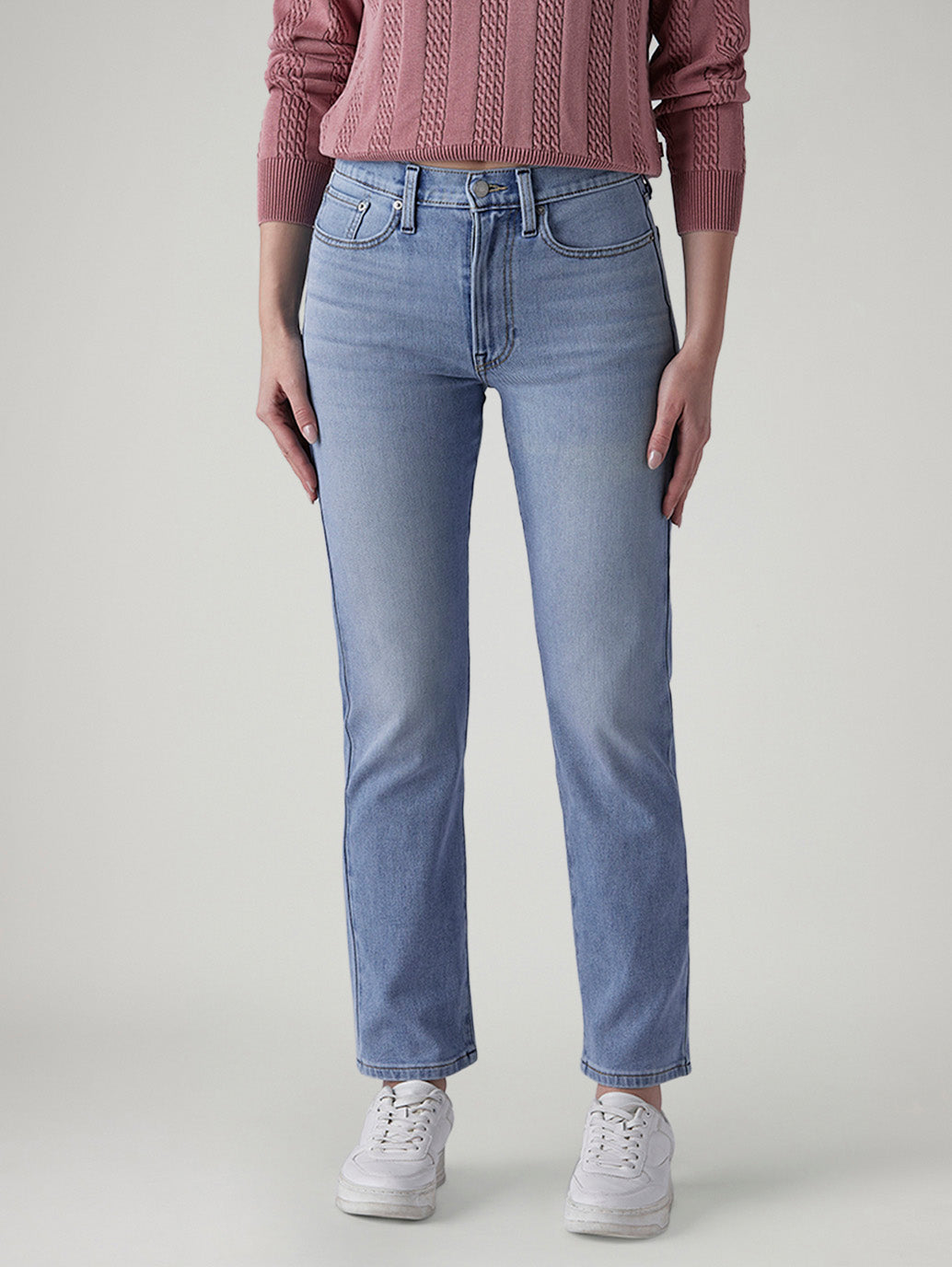 Women's Light Blue Wedgie Straight Fit High Rise Jeans - Front View