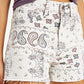 Women's High Rise White Regular Fit Denim Shorts - Detail View