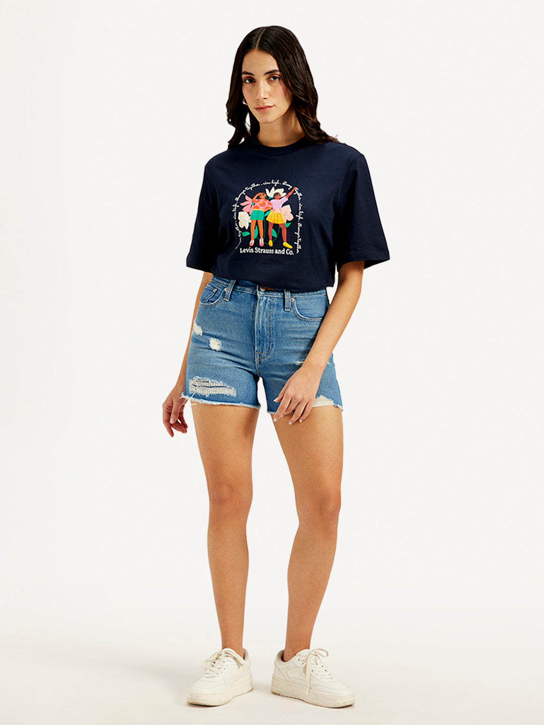 Women's Mid Rise Blue Slim Fit Shorts - Front View