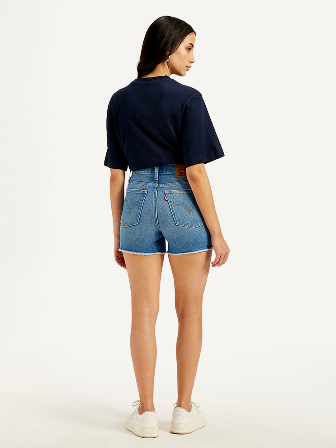Women's Mid Rise Blue Slim Fit Shorts - Back View