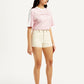 Women's Mid Rise Off White Slim Fit Shorts - Side View